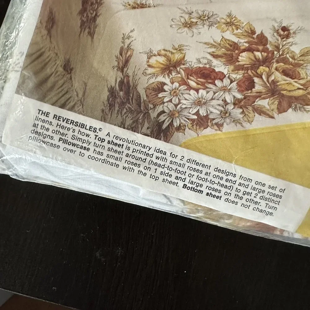 New Vintage Tastemaker Full Sheet Set Floral No Iron Muslin Reversible Rose